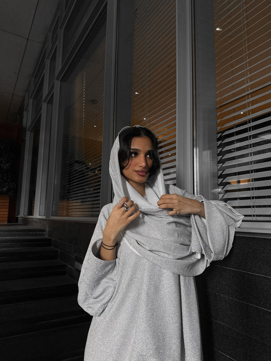 Grey shimmer closed abaya