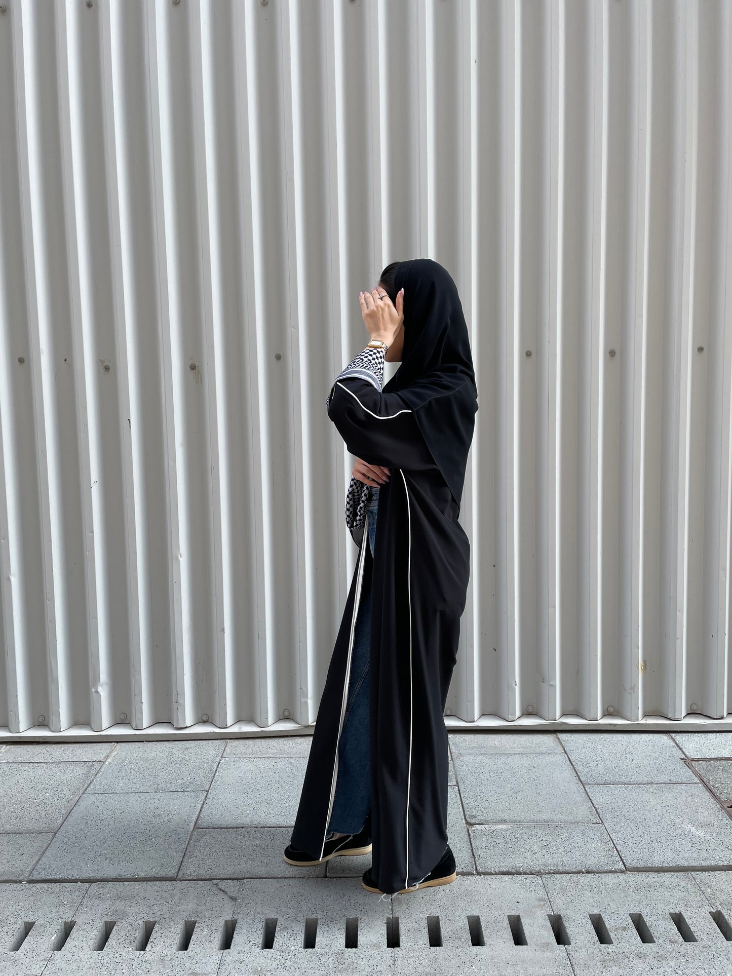 black striped abaya