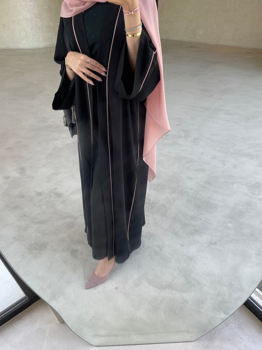 mauve striped abaya with shela