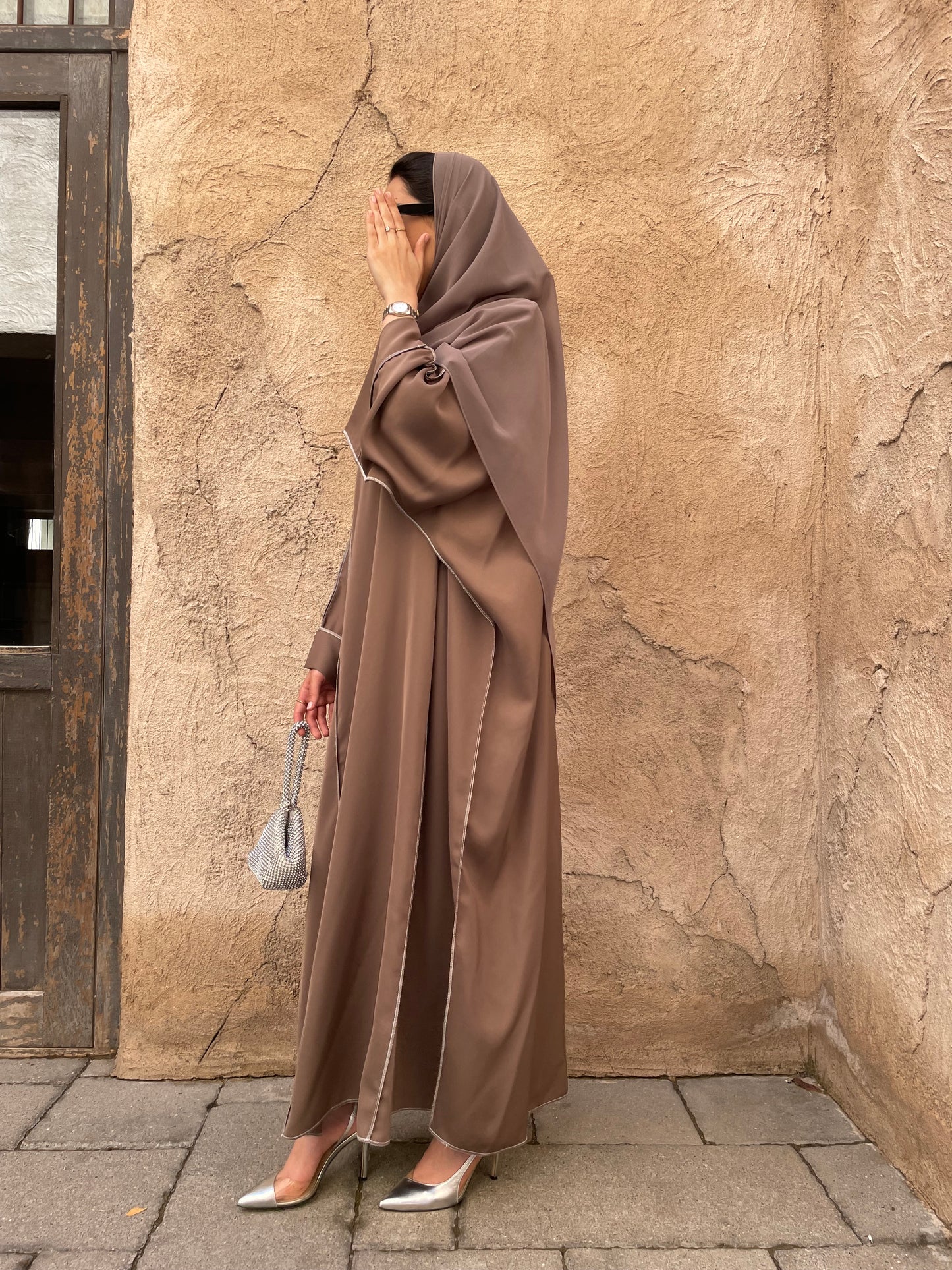 Aisha abaya and shela -Taupe