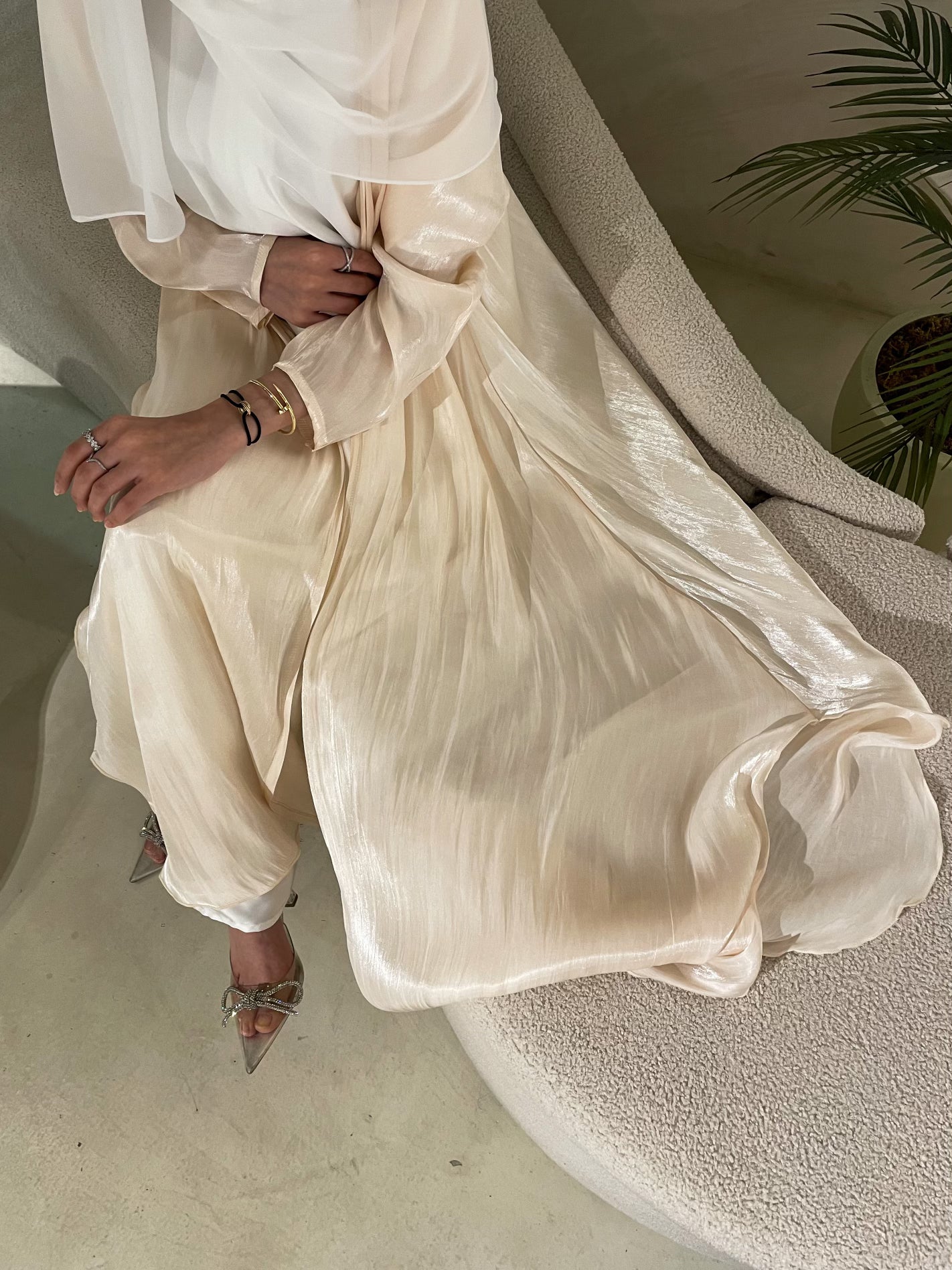 Pre order Cream Selene shimmer abaya set