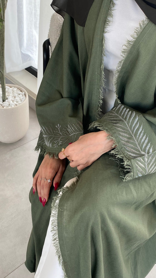Olive branch open abaya