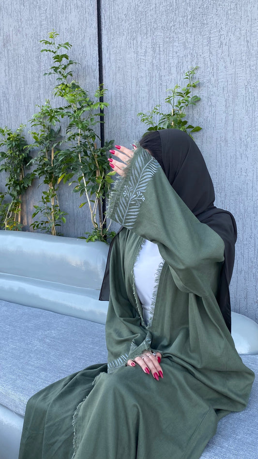 Olive branch open abaya