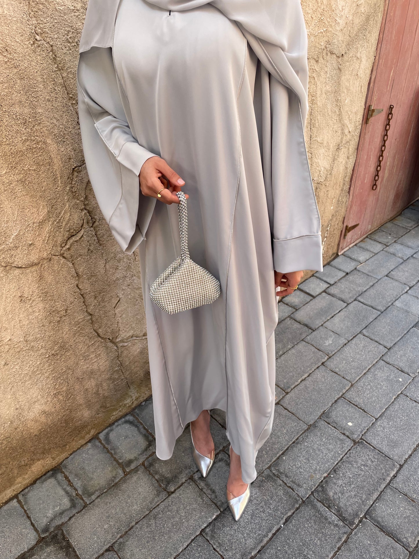 Aisha abaya and shela -dusty grey