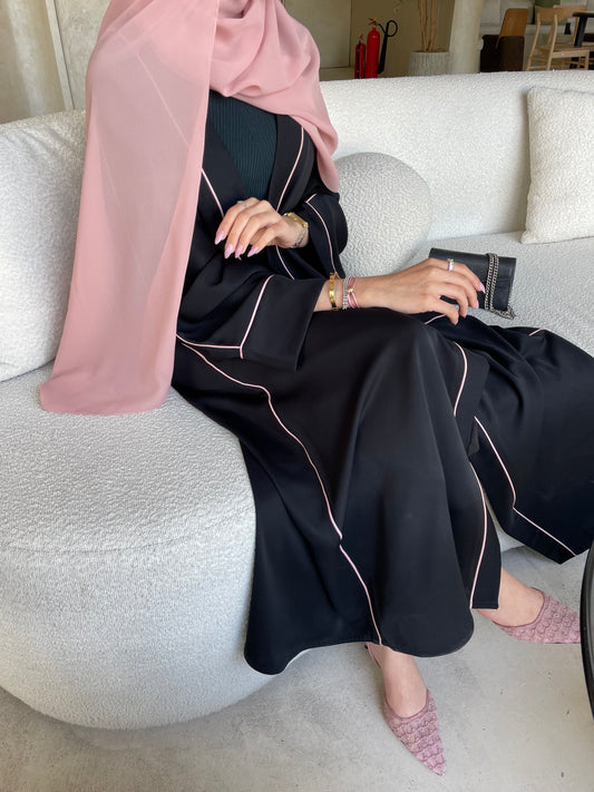 mauve striped abaya with shela
