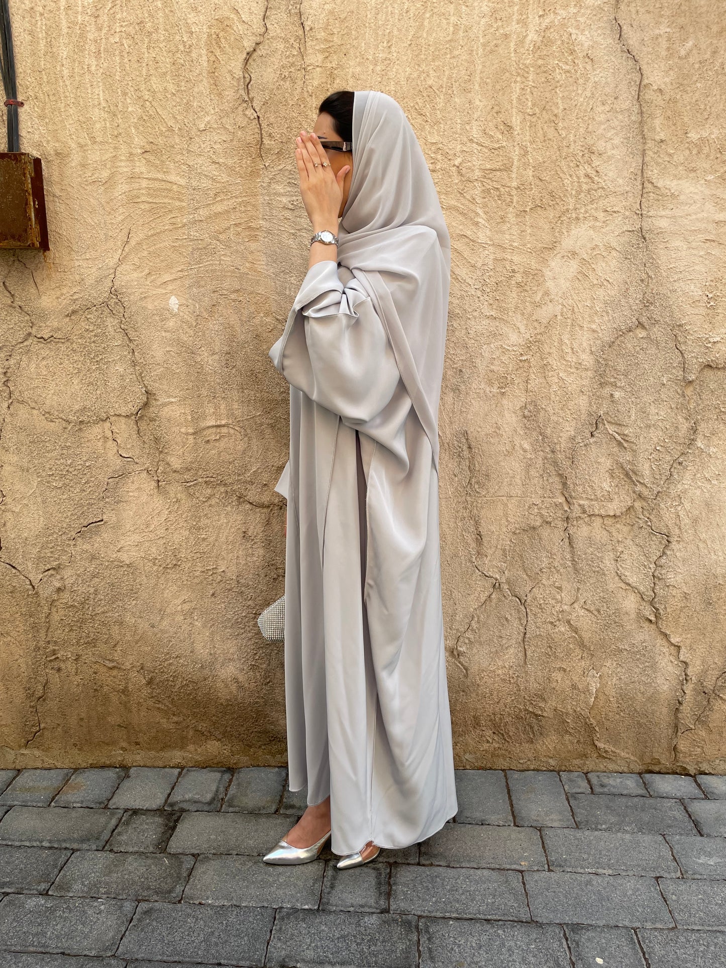 Aisha abaya and shela -dusty grey