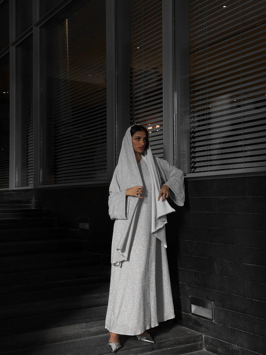 Grey shimmer closed abaya
