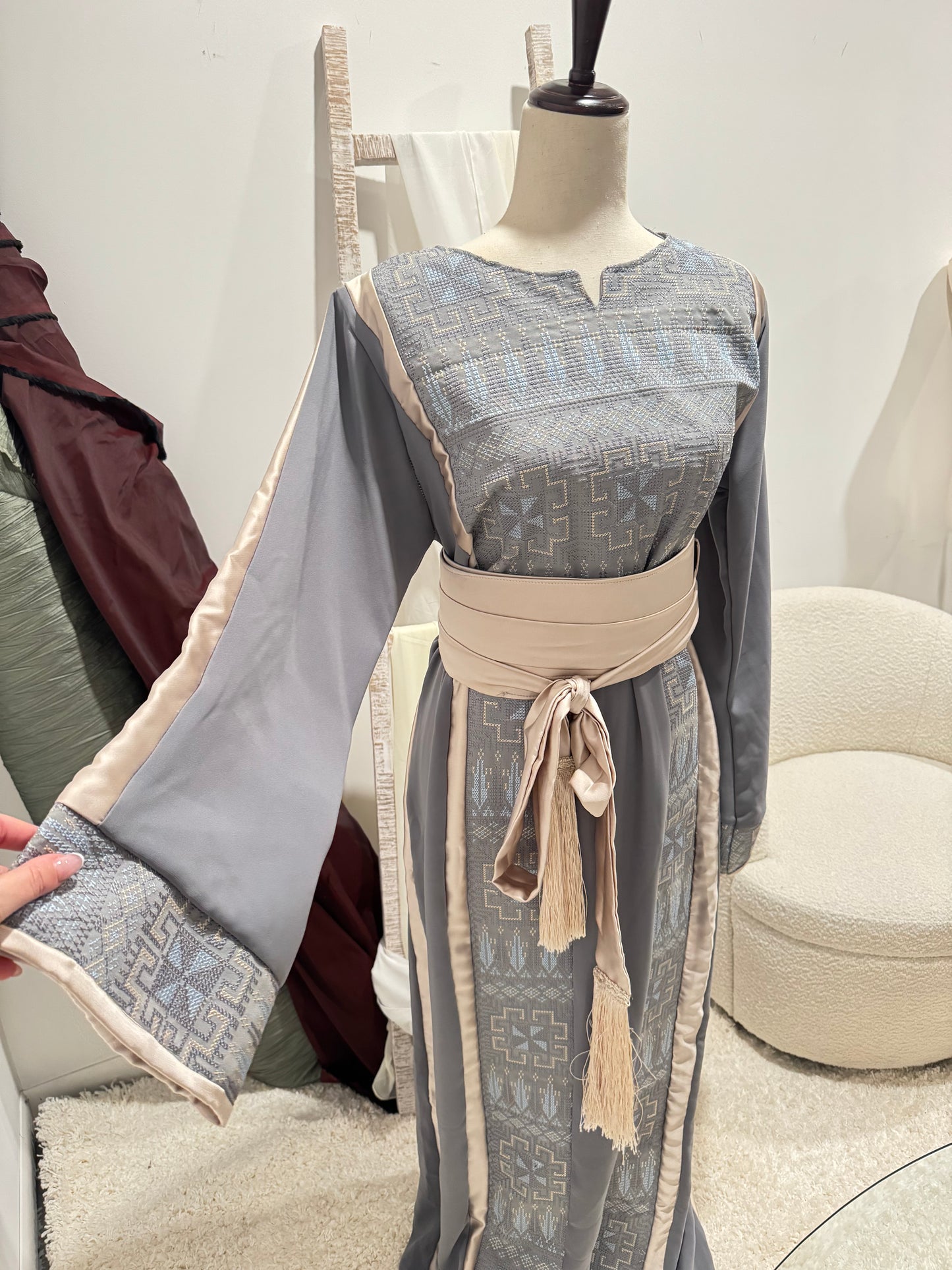 dusty blue thobe with belt