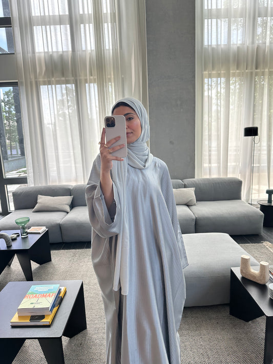 Julia grey striped closed abaya