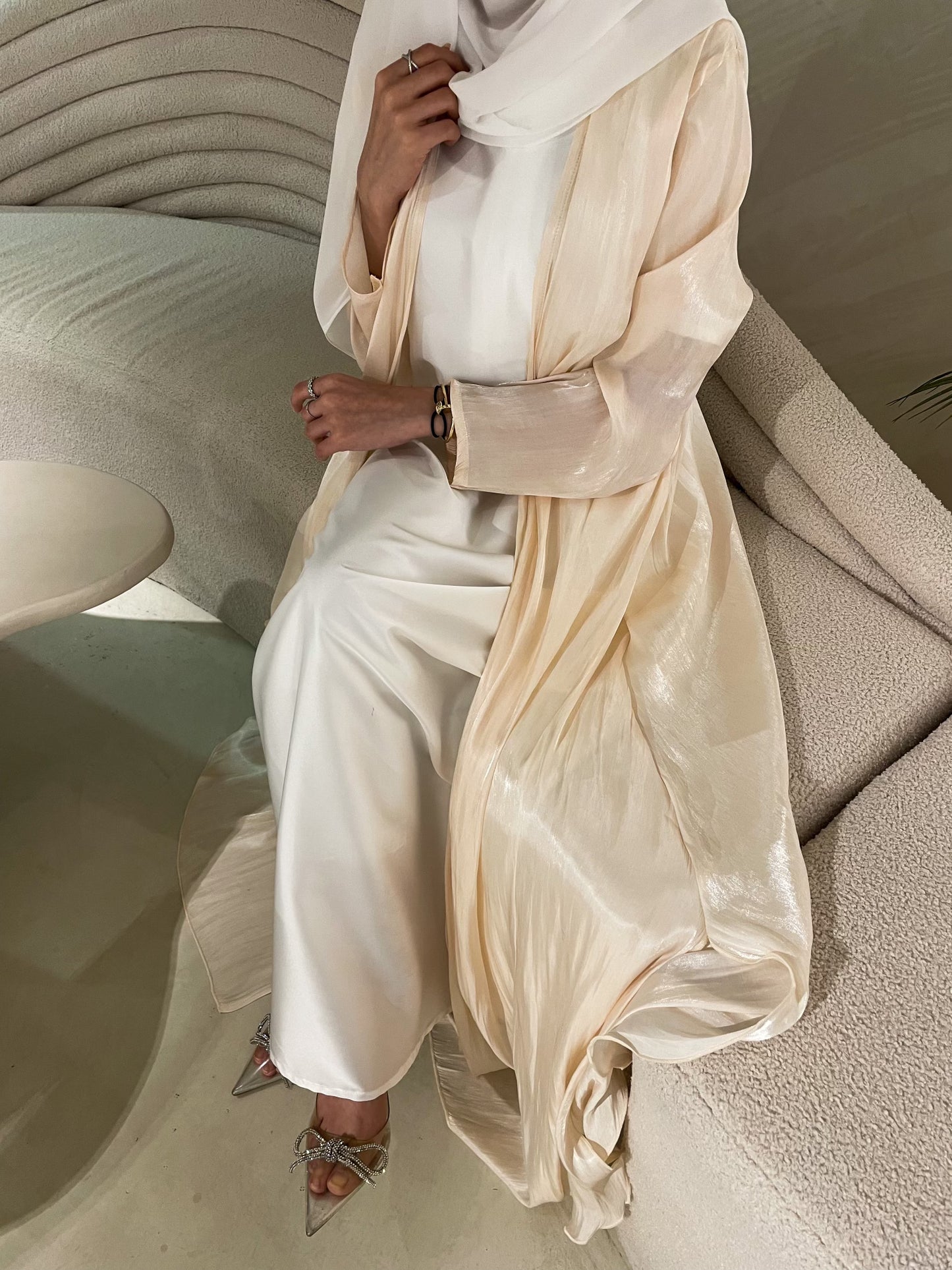 Pre order Cream Selene shimmer abaya set